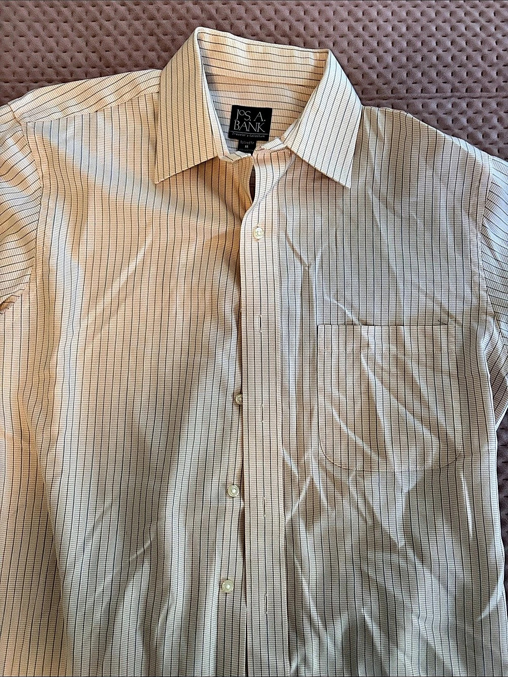 Jos. A. Bank Traveler's Collection Striped Dress Shirt White & Blue Medium